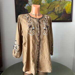 J.Jill Embroidered 3/4 Sleeve Top